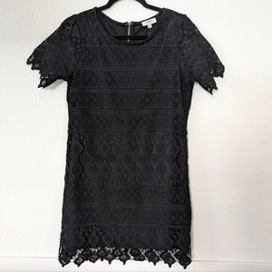 Umgee Women's Small Lace Crochet Mini Dress Short Sleeve Black  Zip back